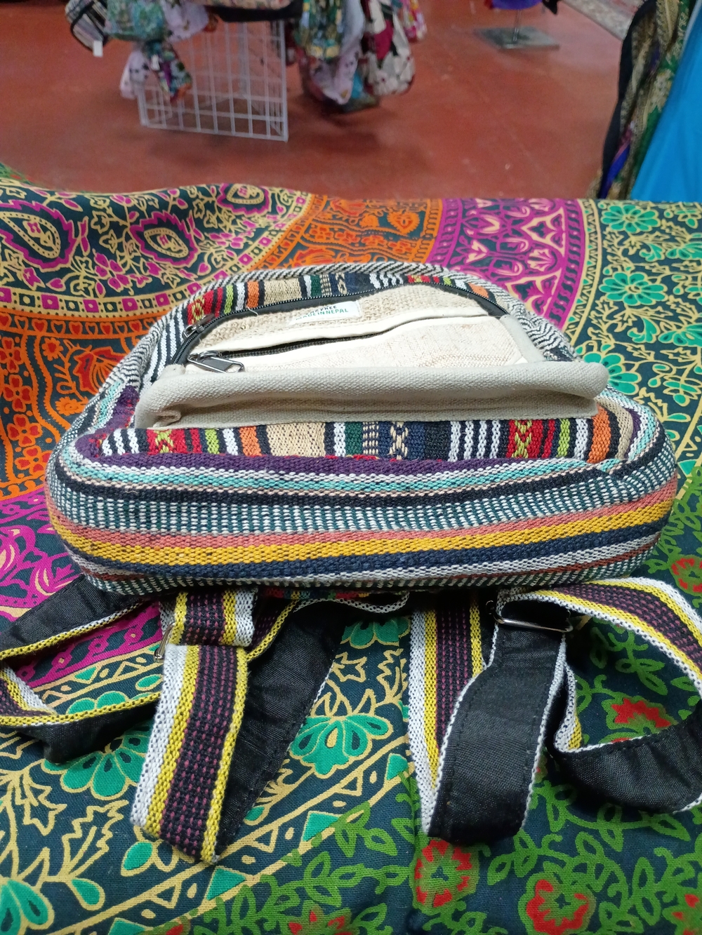 NWOT Himalayan Hemp Boho Striped Mini Backpack - Natural & Multicolor - Picture 3 of 6